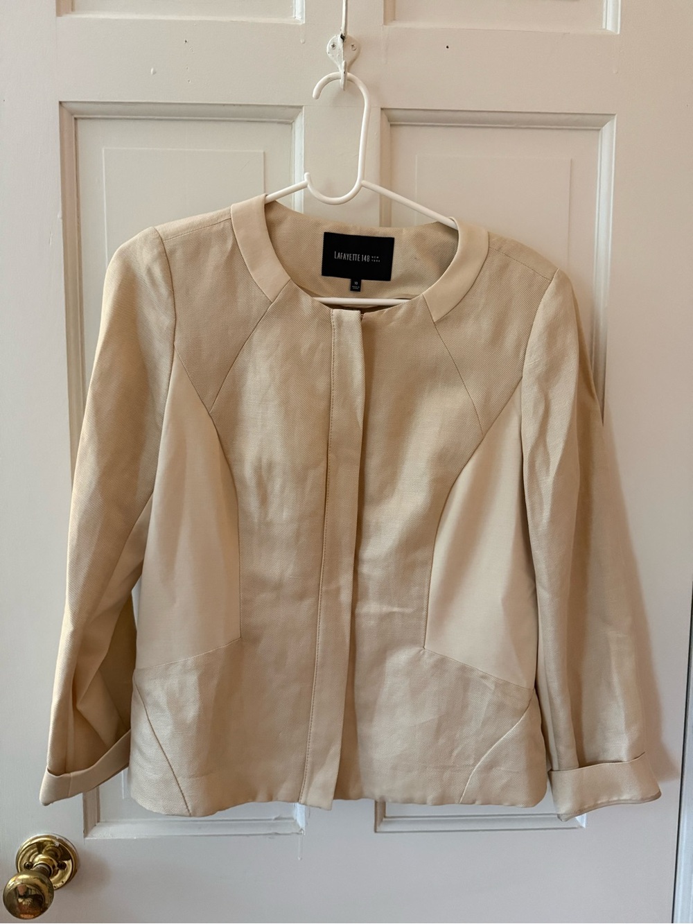 Lafayette 148 New York Cream-Beige Collarless Tailored Jacket
